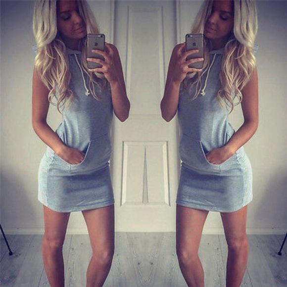 Brand New Sexy Gray Hoodie Minidress - Picture 2 of 2